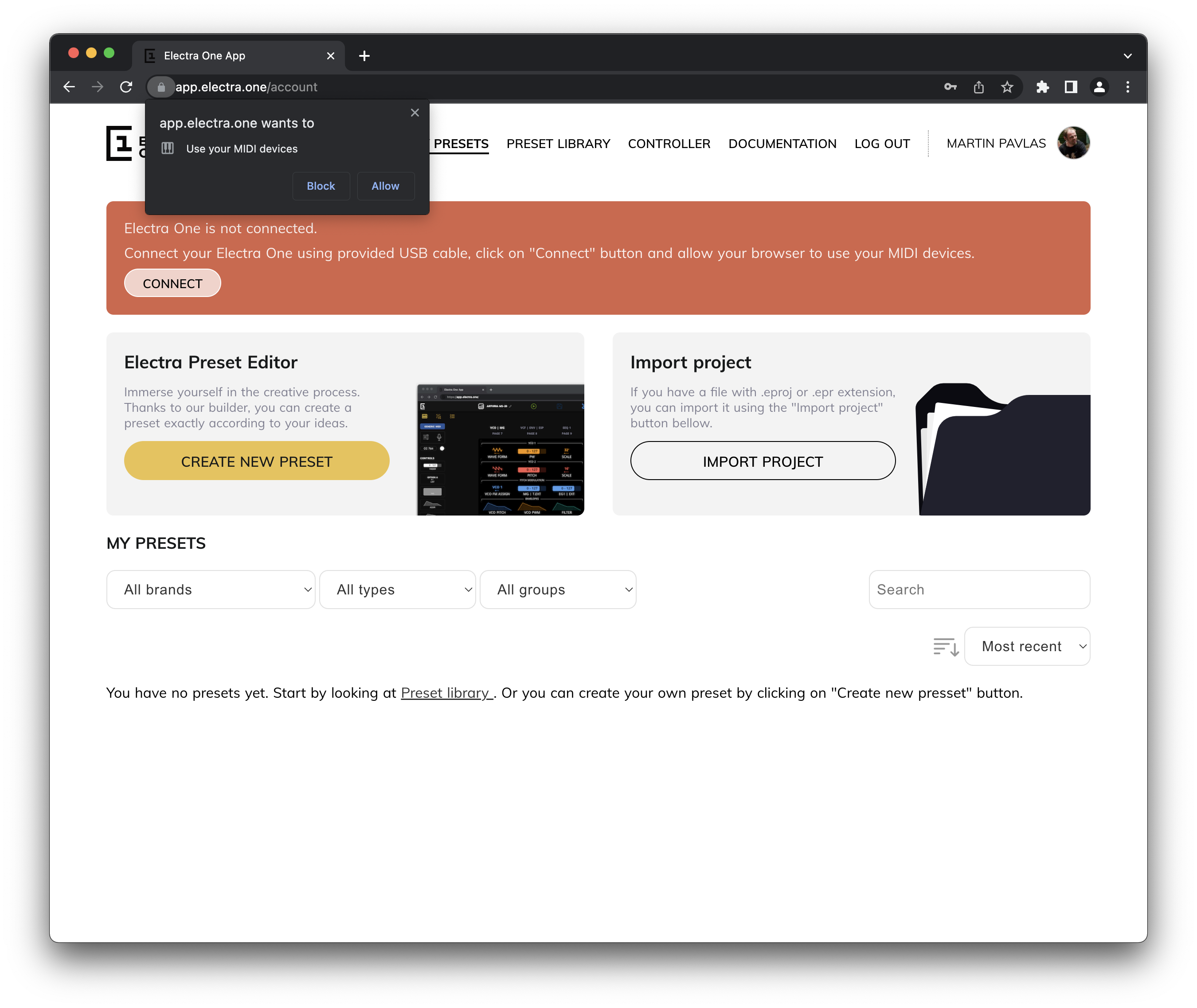 Application preset library