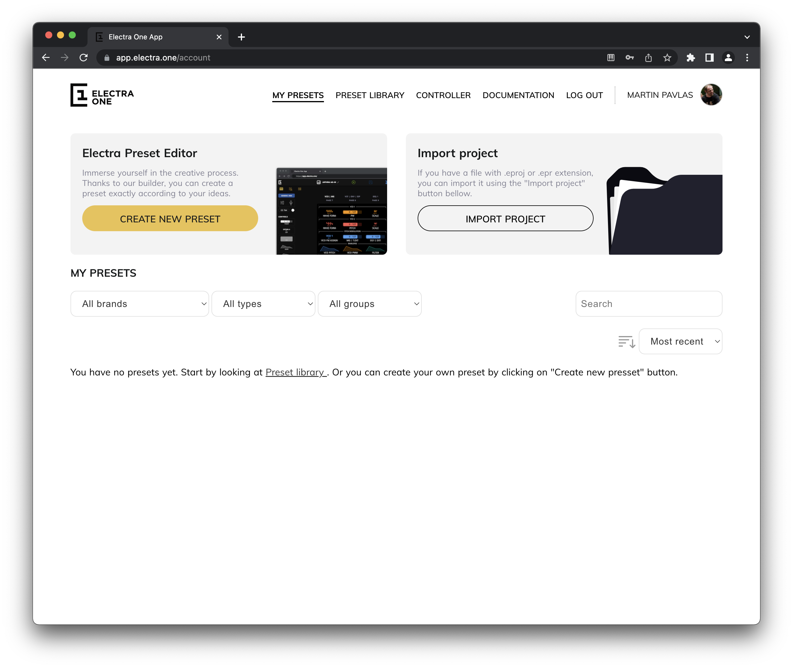 Application preset library