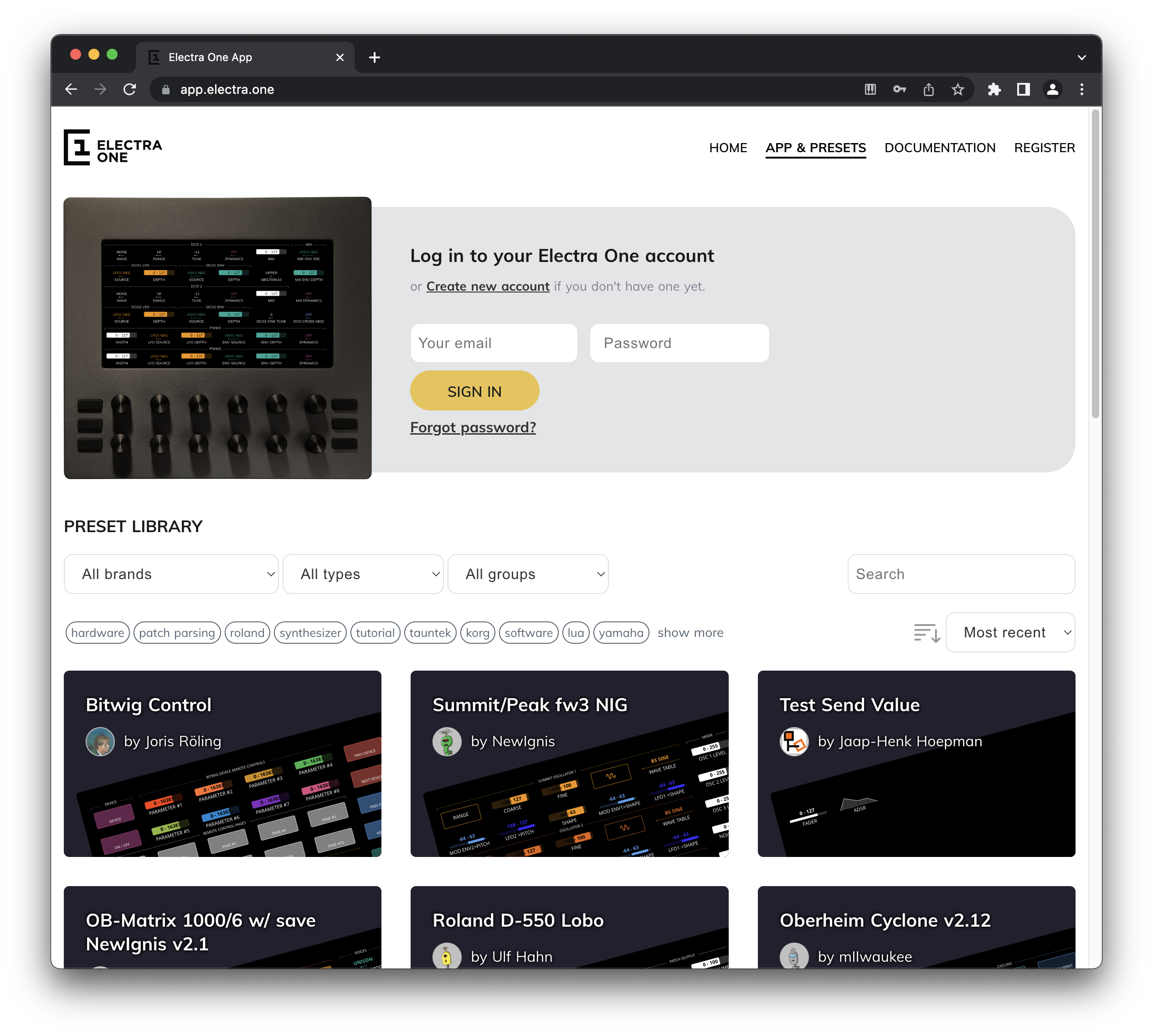 Electra App login page