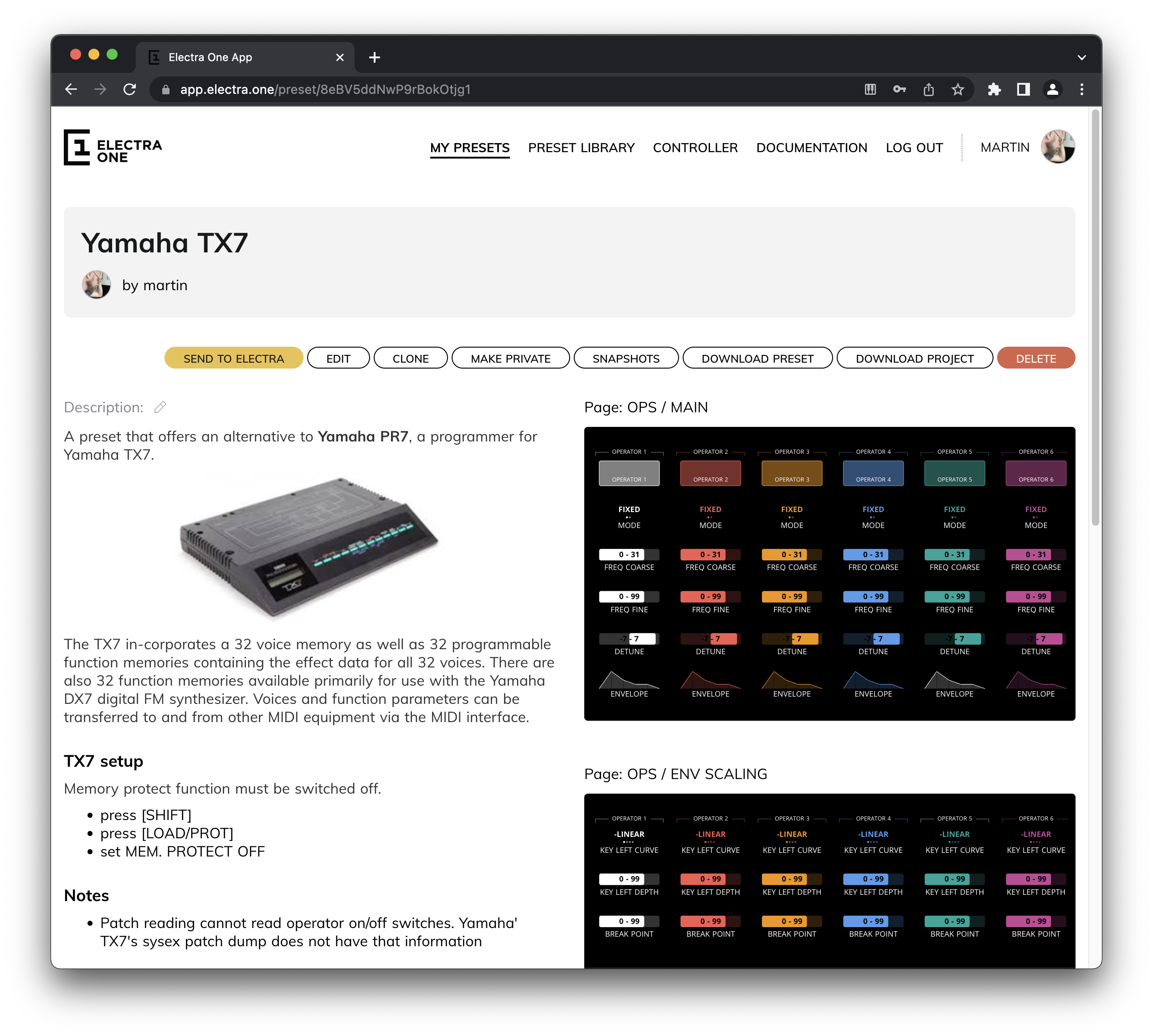 Application preset detail