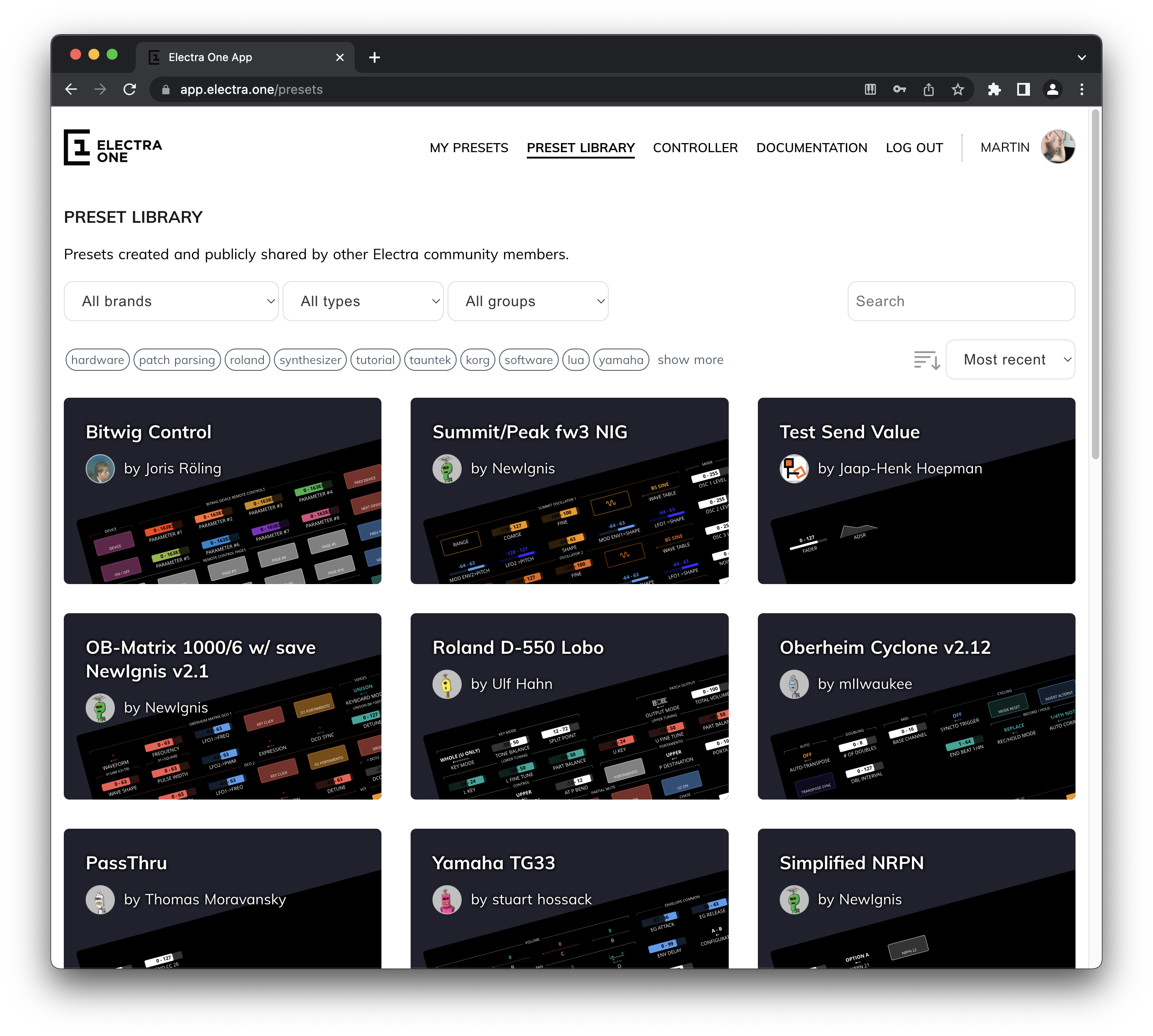 Application preset library