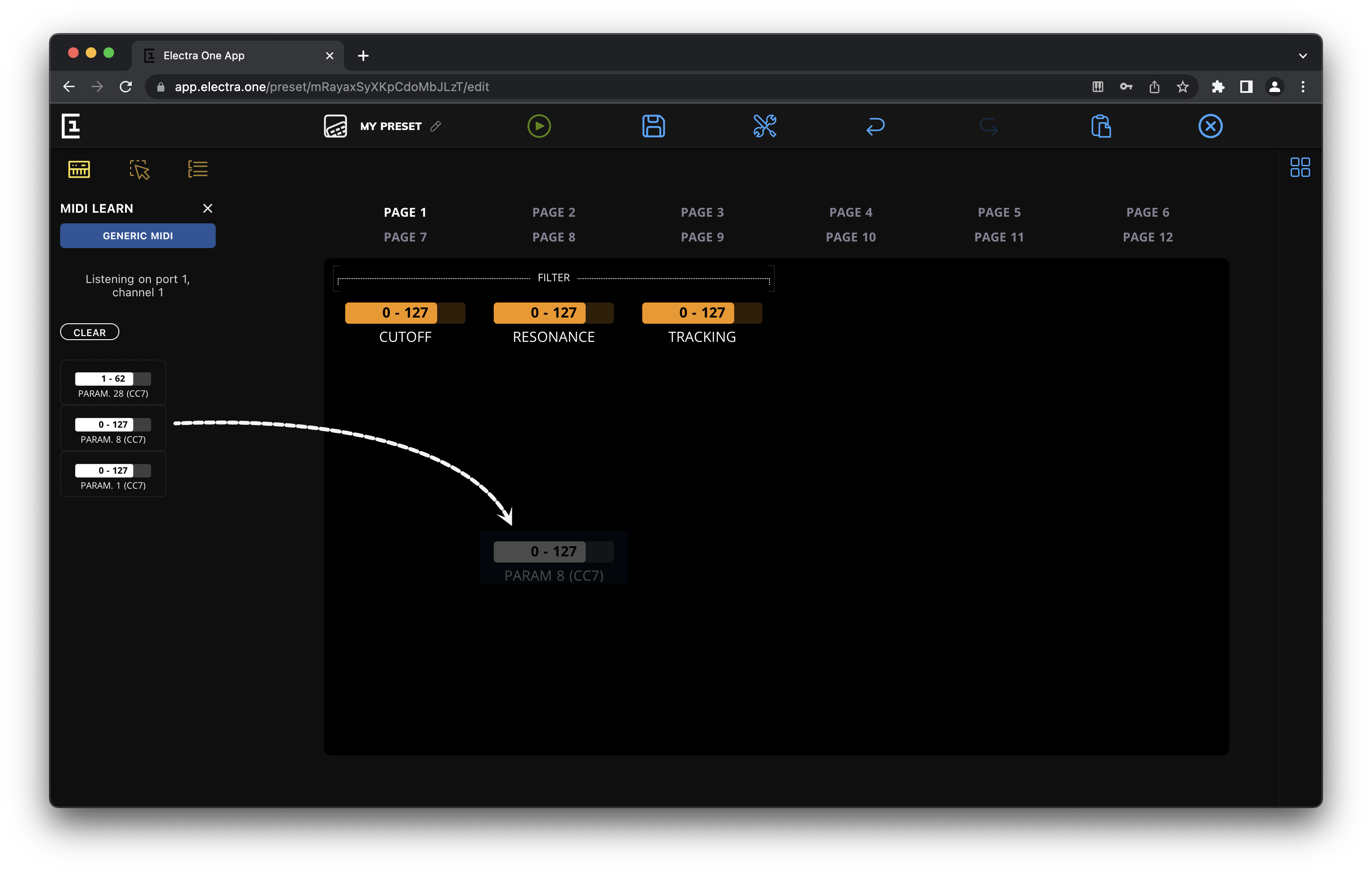 MIDI learn drag and drop
